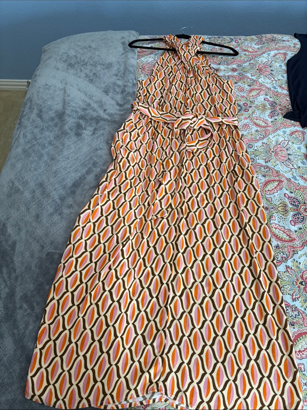 Velvet by Graham & Spencer Pink Orange Cream Mod Print Halter Dress